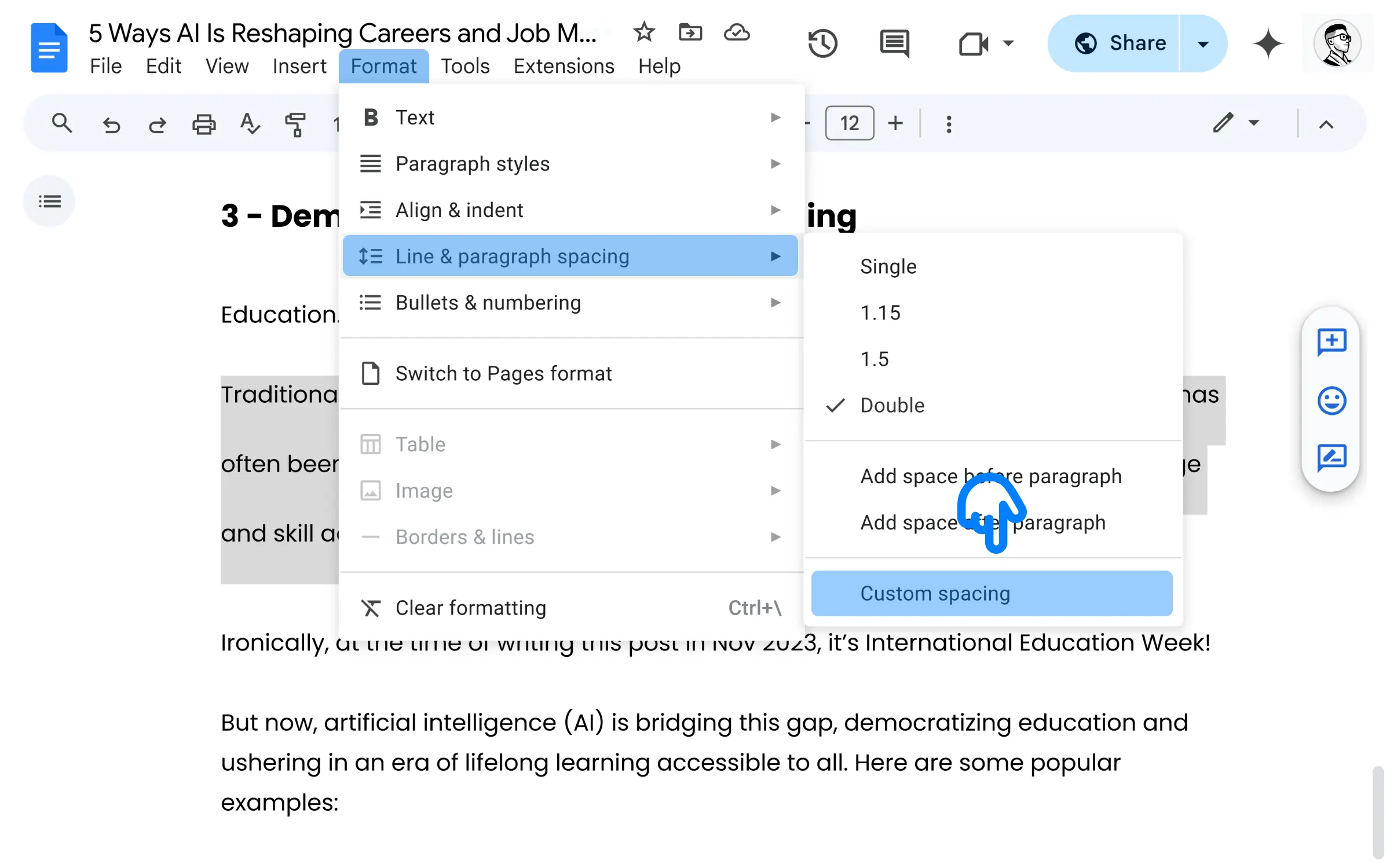 Productivity-DoubleSpaceinGoogleDocs-CustomSpacing