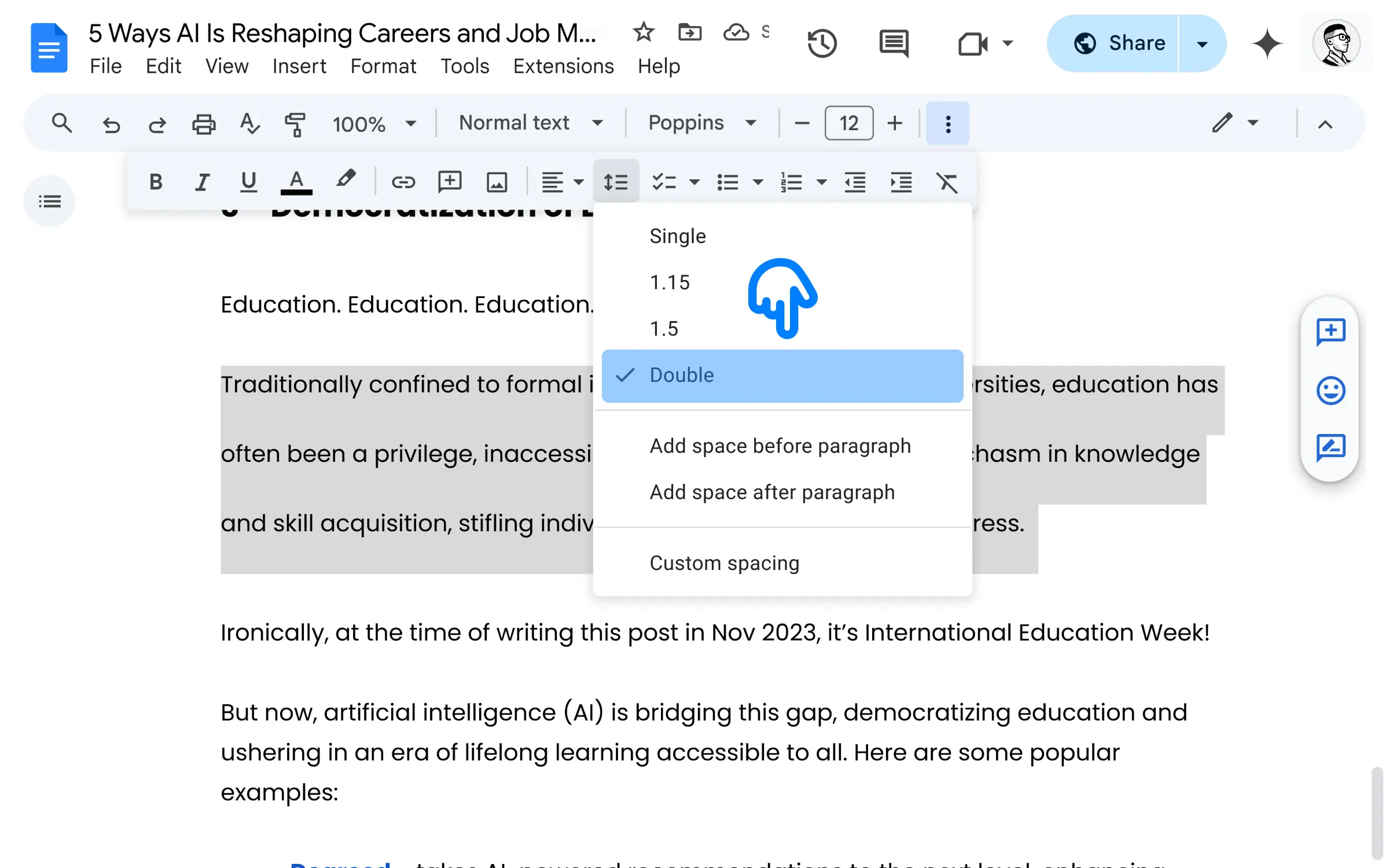 Productivity-DoubleSpaceinGoogleDocs-Double